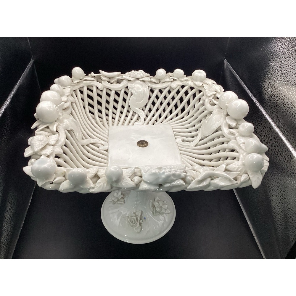 VTG Large‎ Ardalt Lattice Square Compote Decorative Bowl 9" Tall As Is